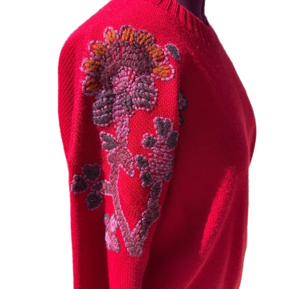 Aventura Women's Vibrant Red Sweater with EMBROIDERED Floral Design - Picture 2 of 7